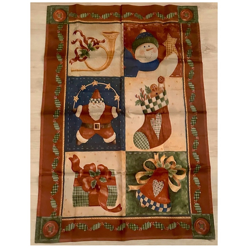 Vicky Howard Christmas Flag Folk Art Holiday Wall Hanging 24x36 Santa Snowman